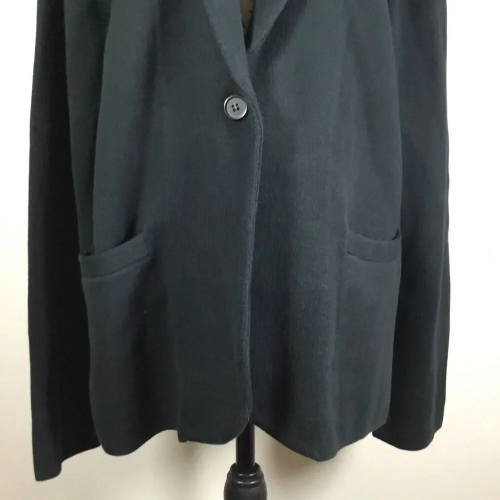 J Crew black cotton blazer cardigan pockets business casual closet staple XL